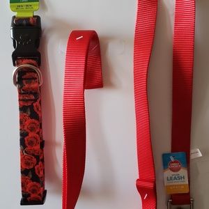 Red / black Roses DOG leash AND Collar (NEW)
